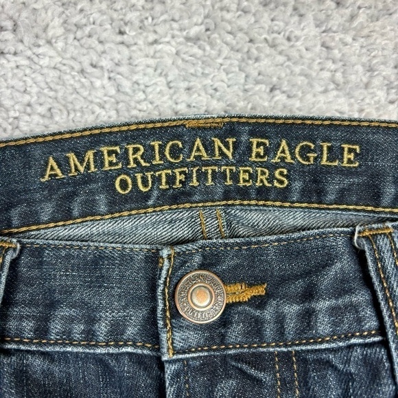 American Eagle Jeans Mens 34 x 32 Original Straight Cotton Dark Distressed Holes - Picture 2 of 6